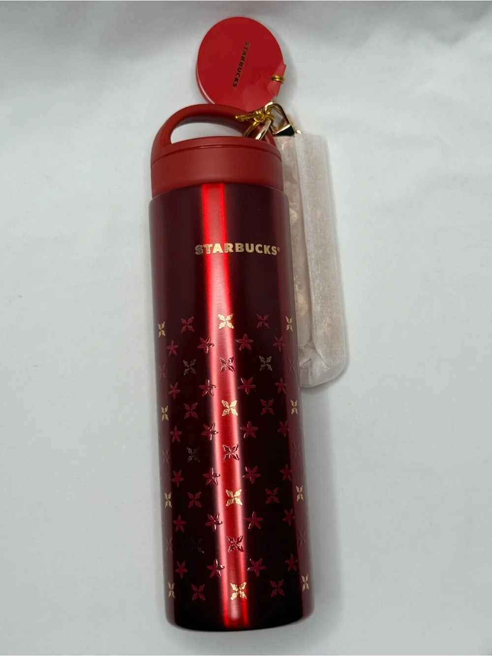 NWT Starbucks Red & Gold Star Stainless Steel Insulated Thermos 700ml
